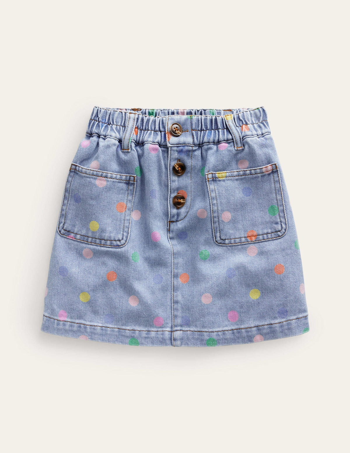 Minirock zum Hineinschlüpfen mit Knopfverschluss-Denim Bunt Gepunktet - Image 1