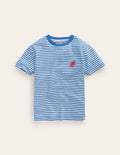 T-Shirt mit gesticktem Logo-Blau/Naturweiß Erdbeere