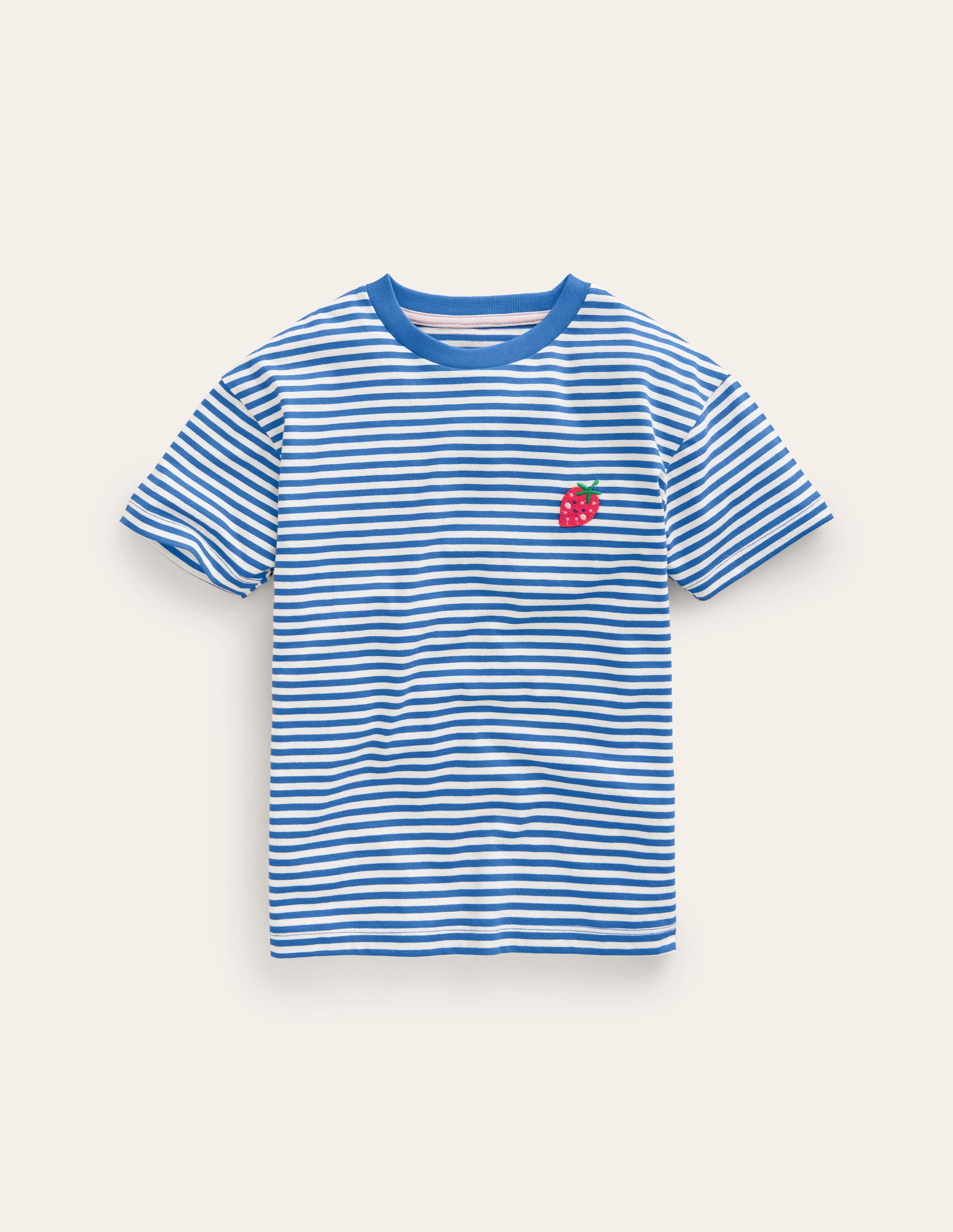 T-Shirt mit gesticktem Logo-Blau/Naturweiß Erdbeere-1