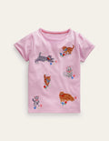 Top en jersey à super surpiqûres-Chats roses