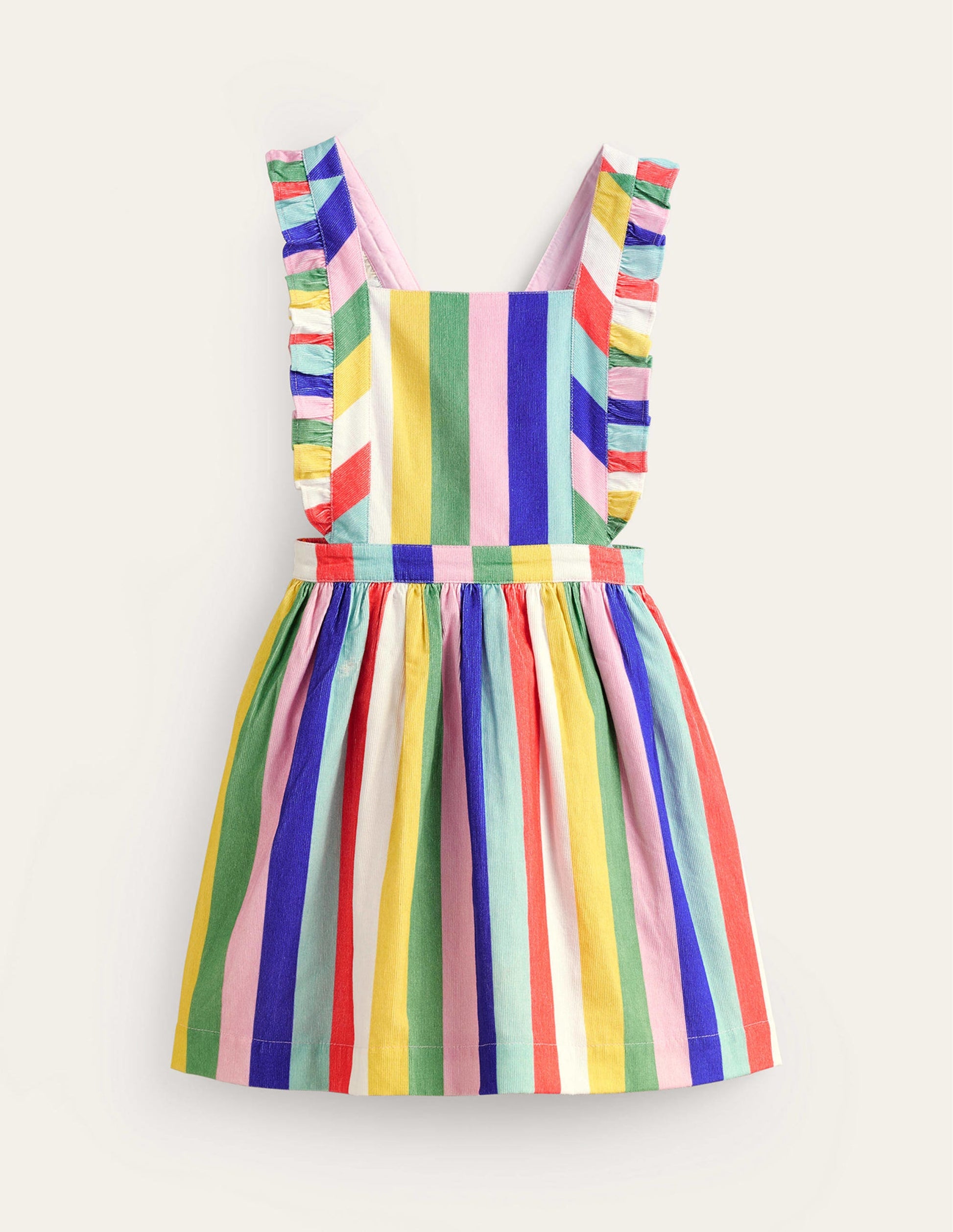 Schürzenkleid aus Cord-Marmeladenrot/Georgisch Blau Streifen-1