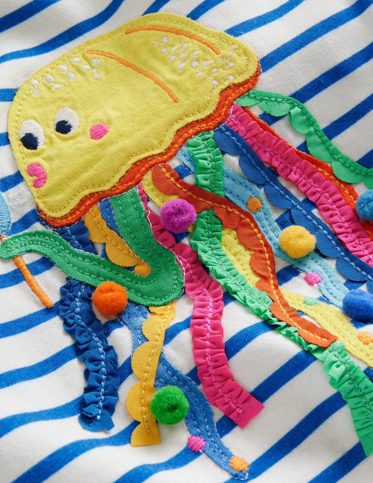 Short Sleeve Appliqué T-shirt-Ivory/ Corsica Blue Jellyfish-3