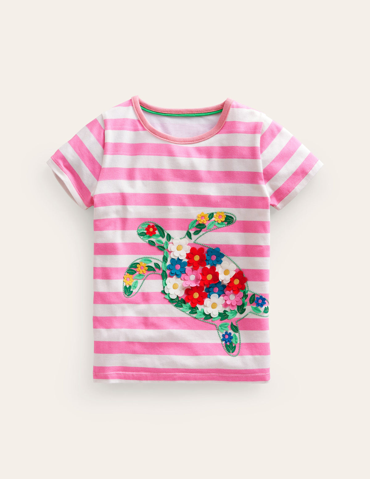 Kurzärmeliges T-Shirt mit Applikation-Kosmos Rosa/Naturweiß Schildkröte - Image 1
