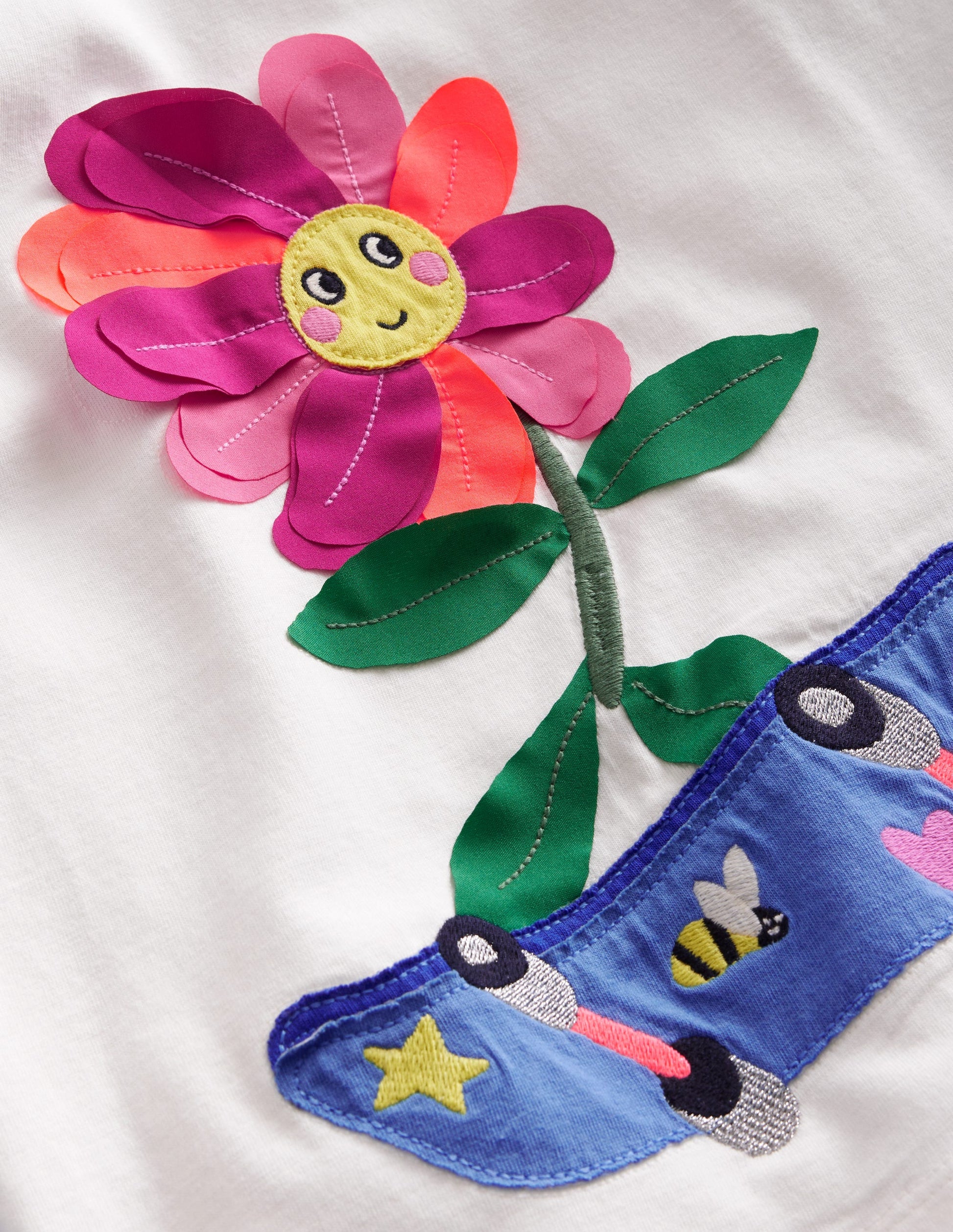 Raglan-T-Shirt mit Applikation-Blau/Vanille Blume-3