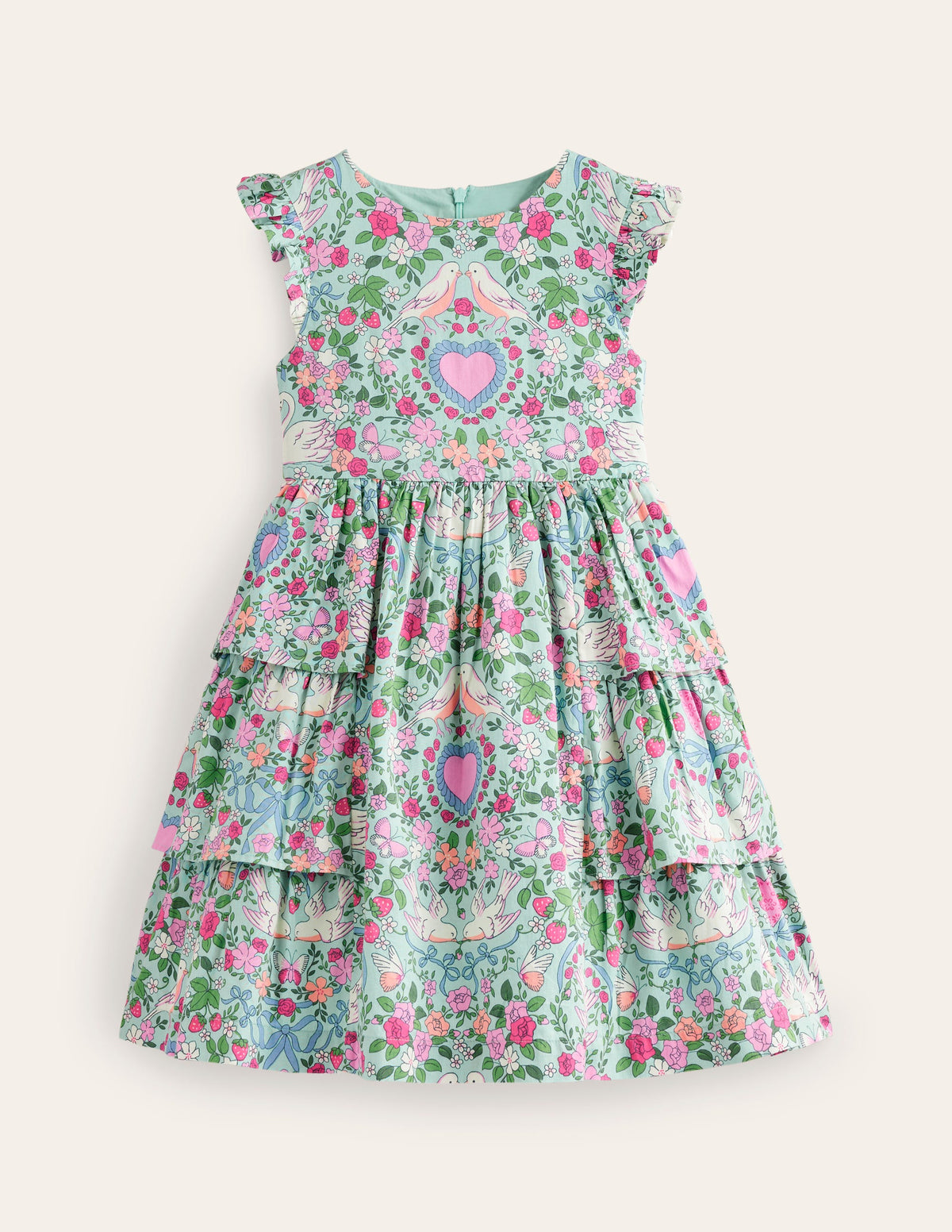 Klassisches Partykleid-Grün Liebe Vögel-1