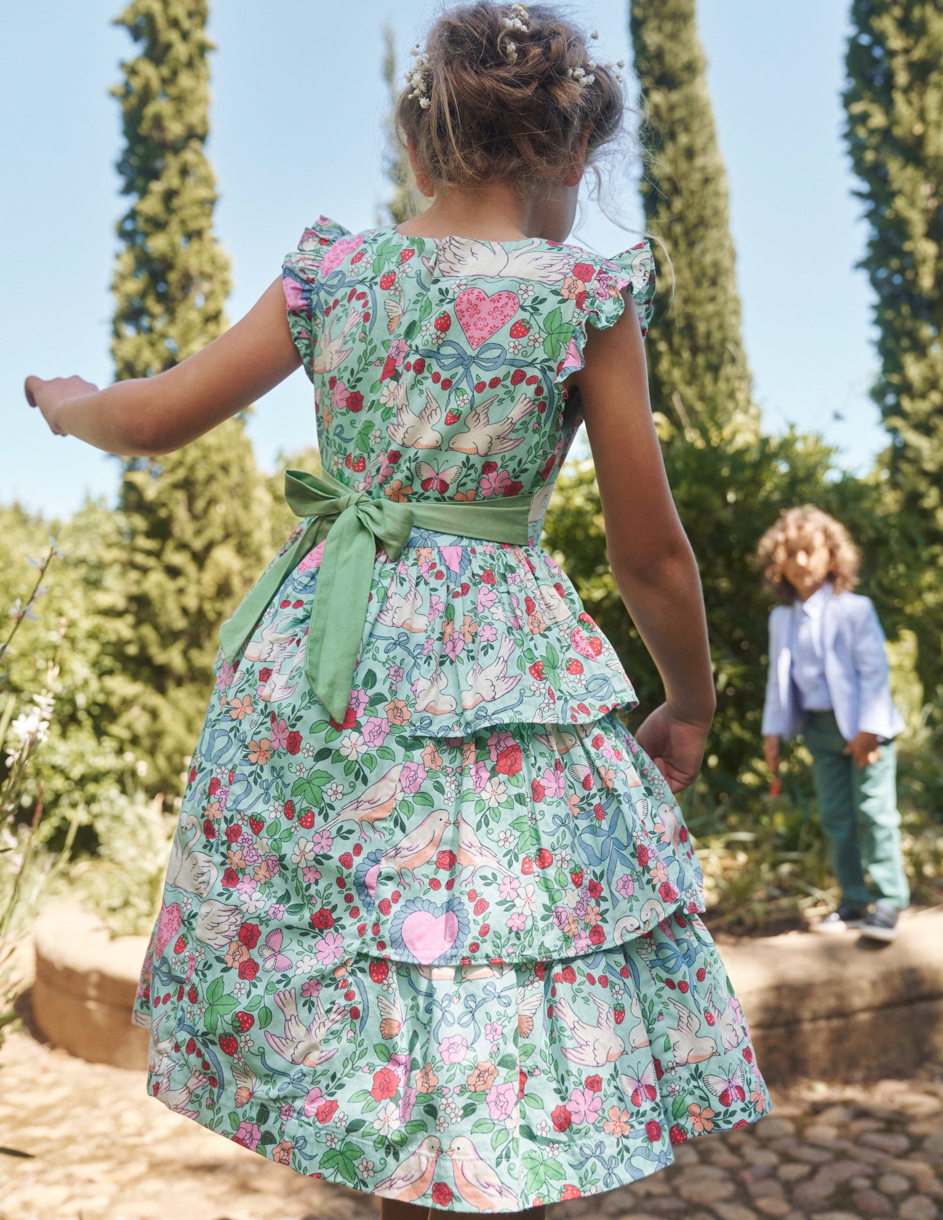 Klassisches Partykleid-Grün Liebe Vögel-5