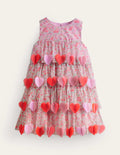 Flatterndes Partykleid mit Herzmotiv-Rosa Blumenwiese