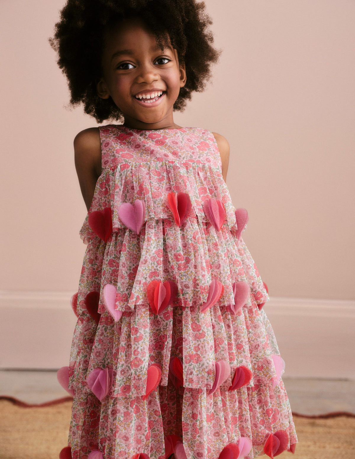 Flatterndes Partykleid mit Herzmotiv-Rosa Blumenwiese-4