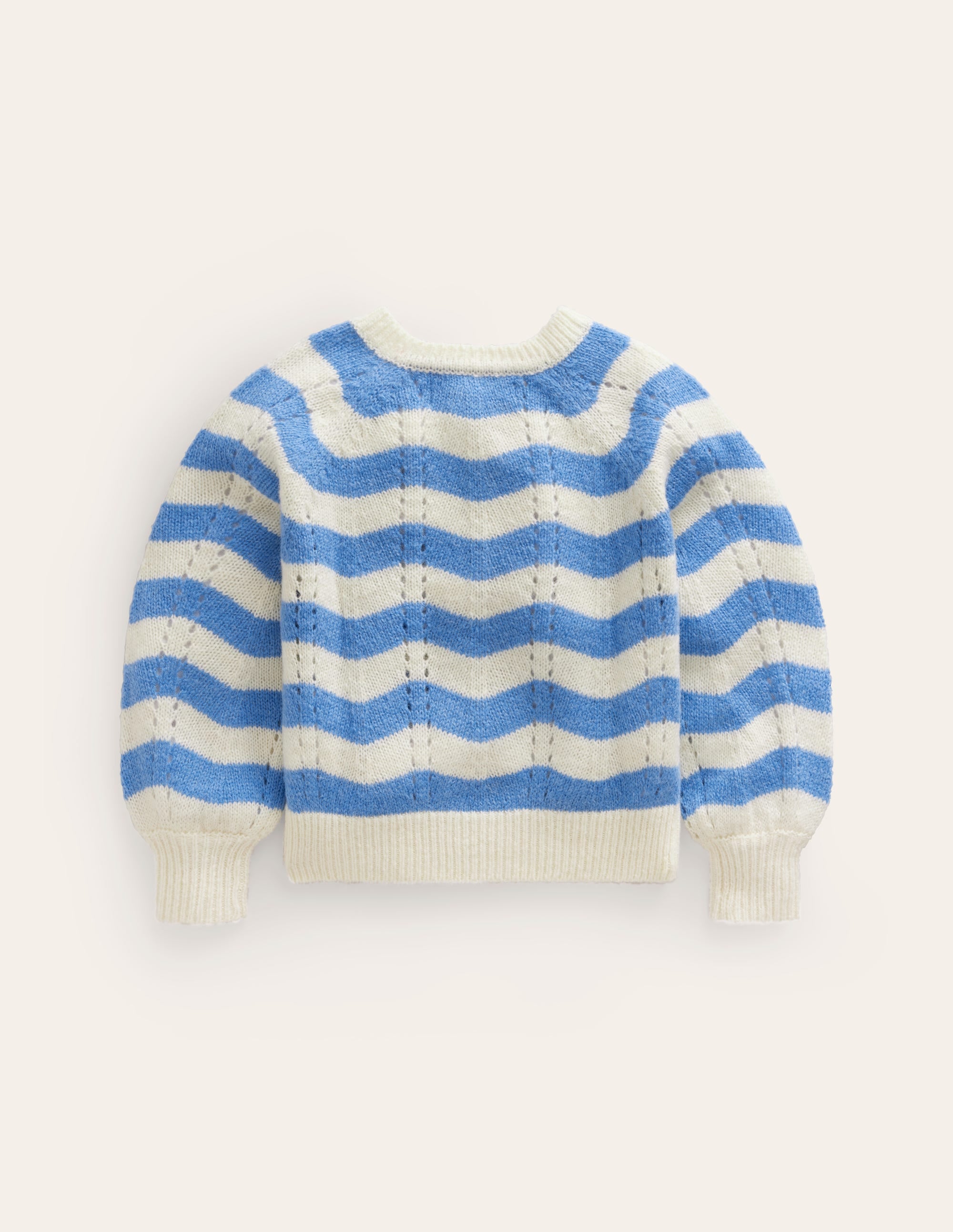 Gewebte Blouson-Strickjacke-Blau, Naturweiß Streifen - Image 2
