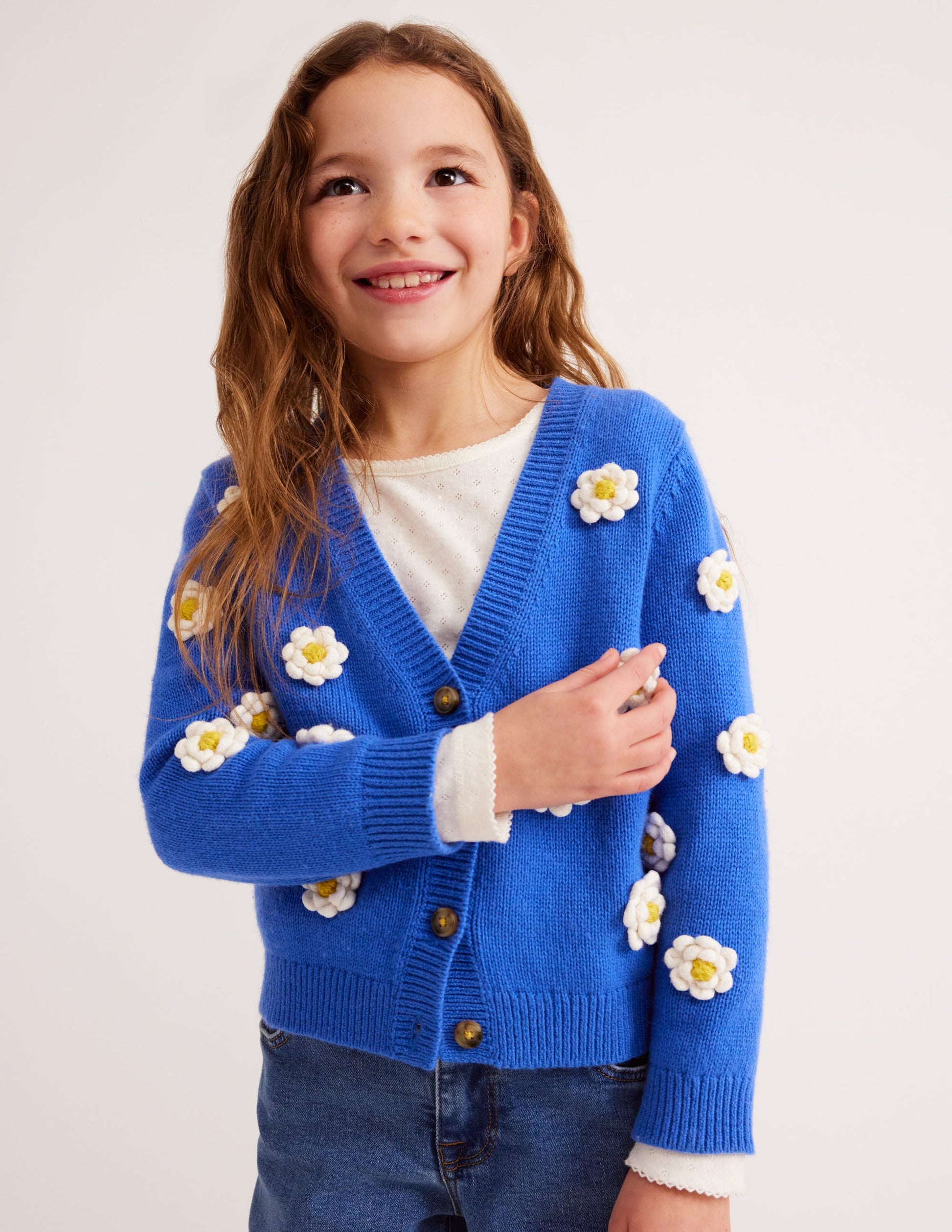 Lustige Häkelstrickjacke-Blaureiher Gänseblümchen-4