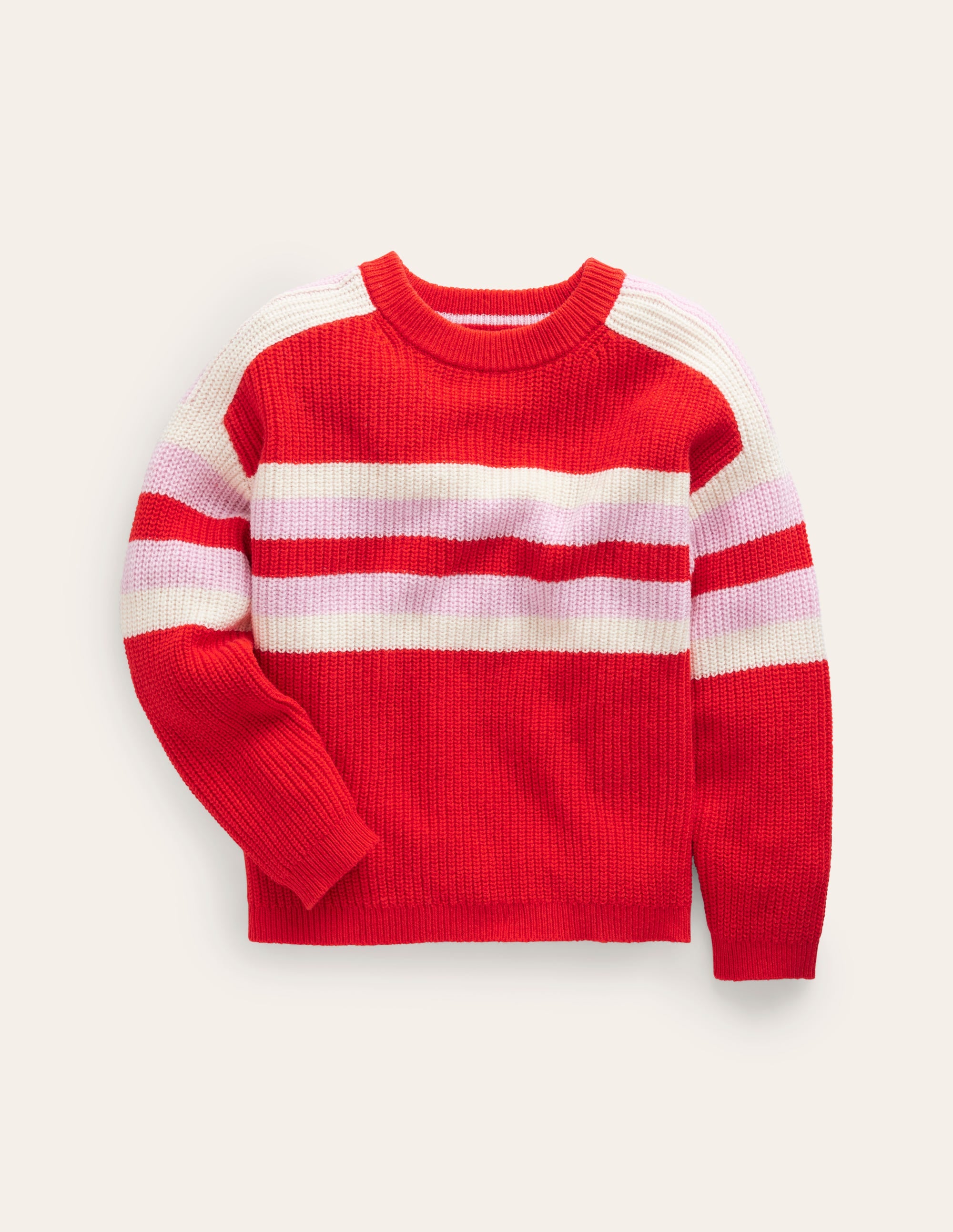 Pull rayé en maille-Rouge coquelicot - Image 1