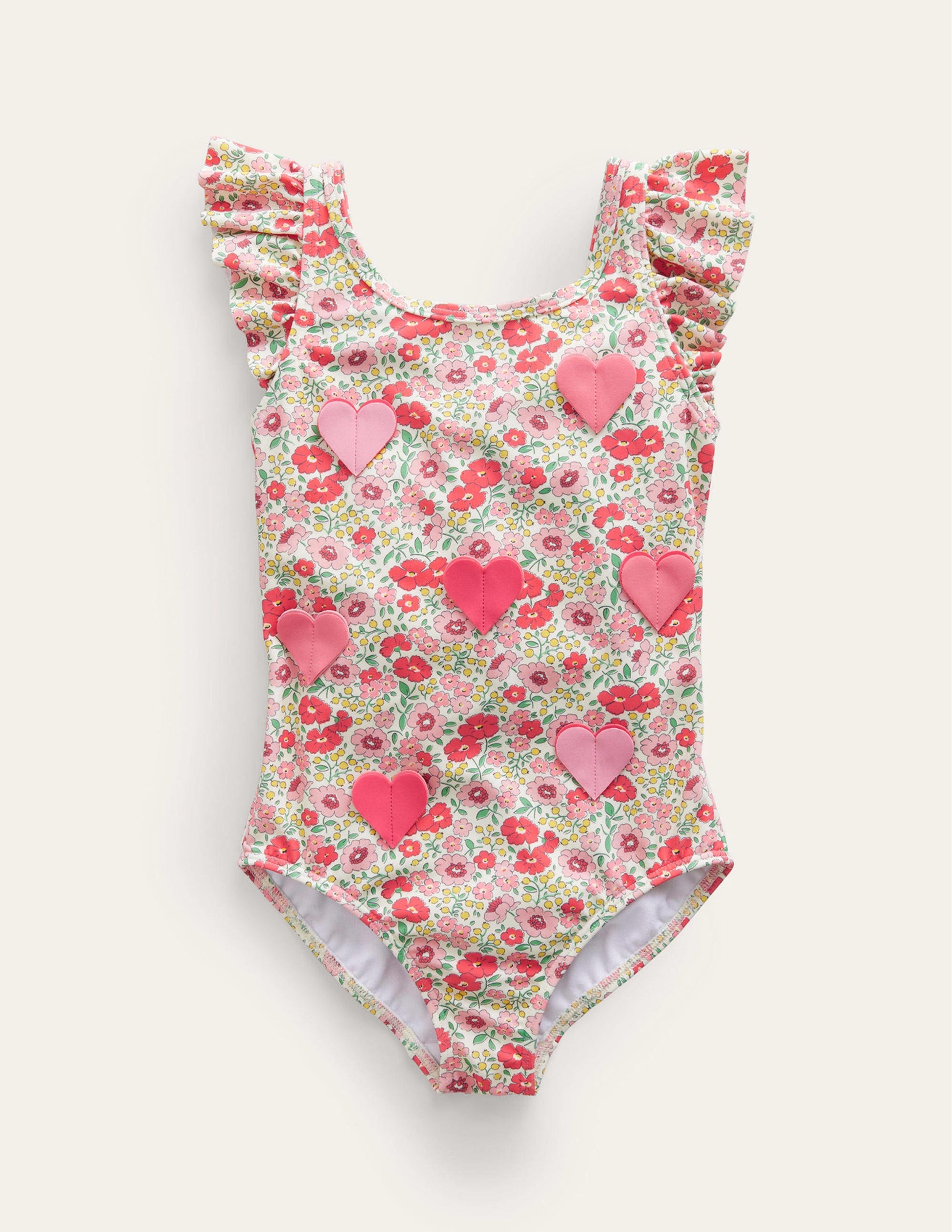 Maillot de bain à manches aériennes et logo-Cœurs lit de fleurs-1