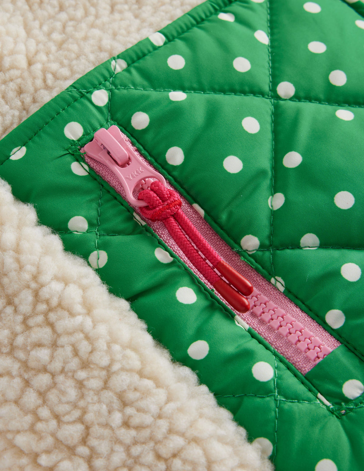 Blouson en borg mélangé-Ivoire/pois colourblock-3