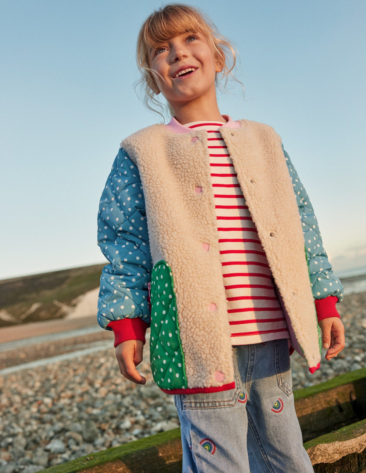 Blouson en borg mélangé-Ivoire/pois colourblock - Image 5