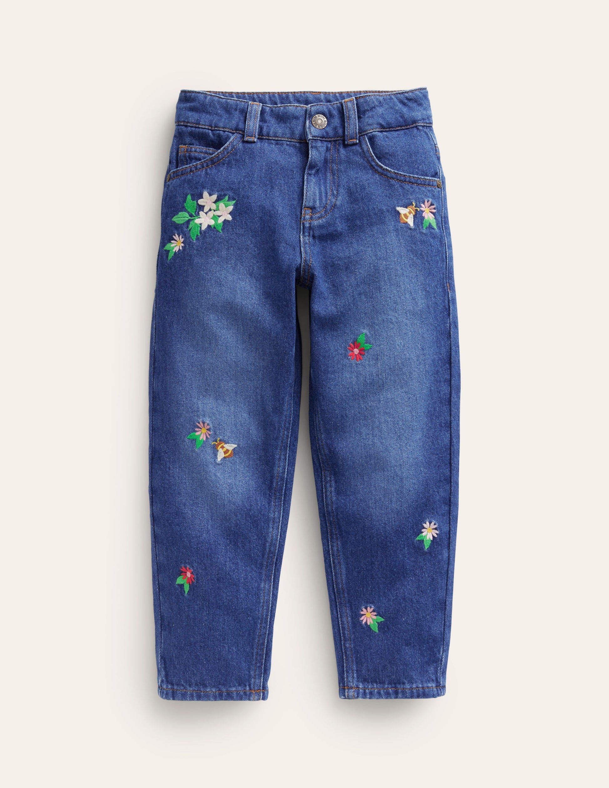 Jean droit décontracté-Broderie denim moyen-1