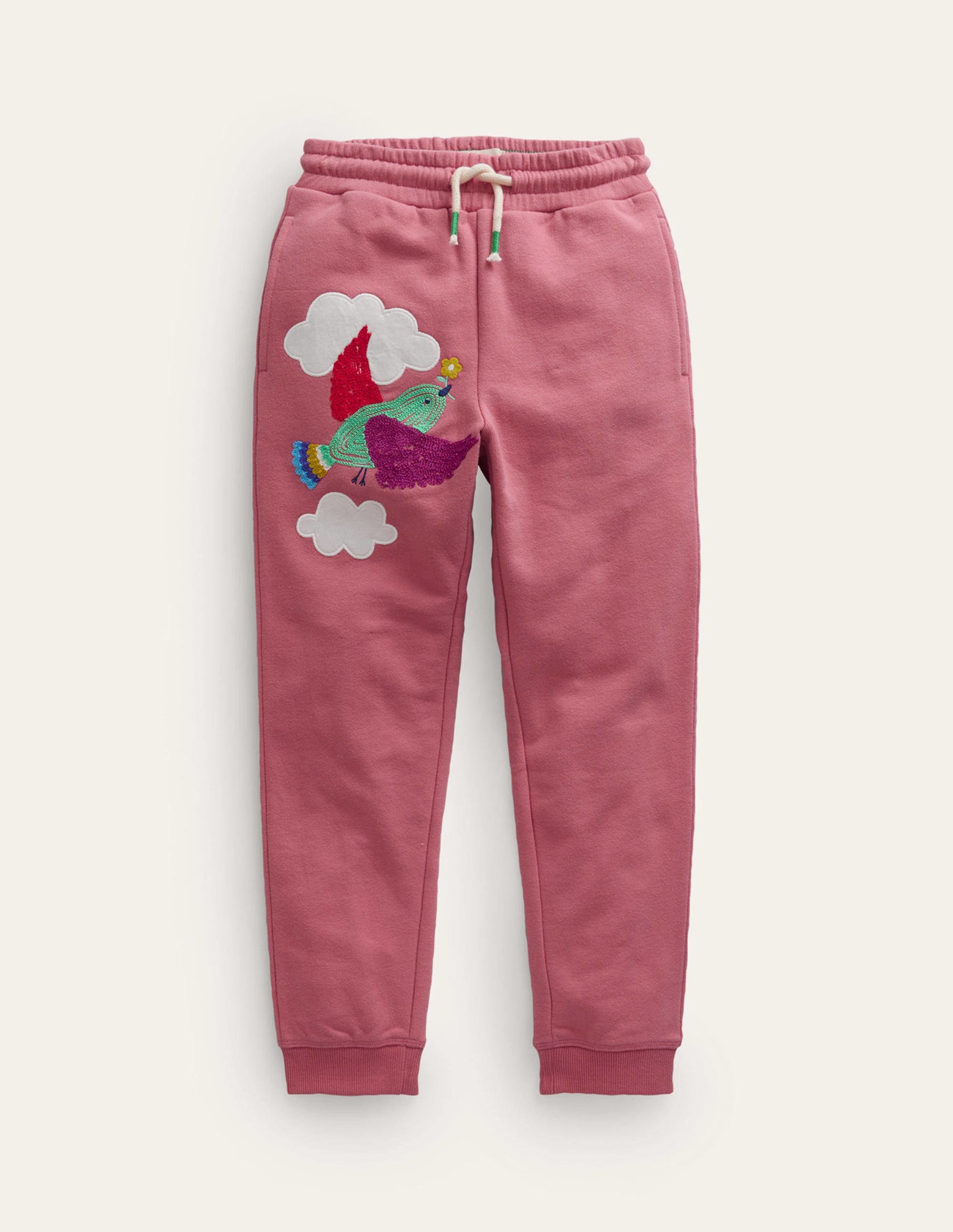 Jogginghose mit Applikationen-Kosmos-Rosa Vogel-1