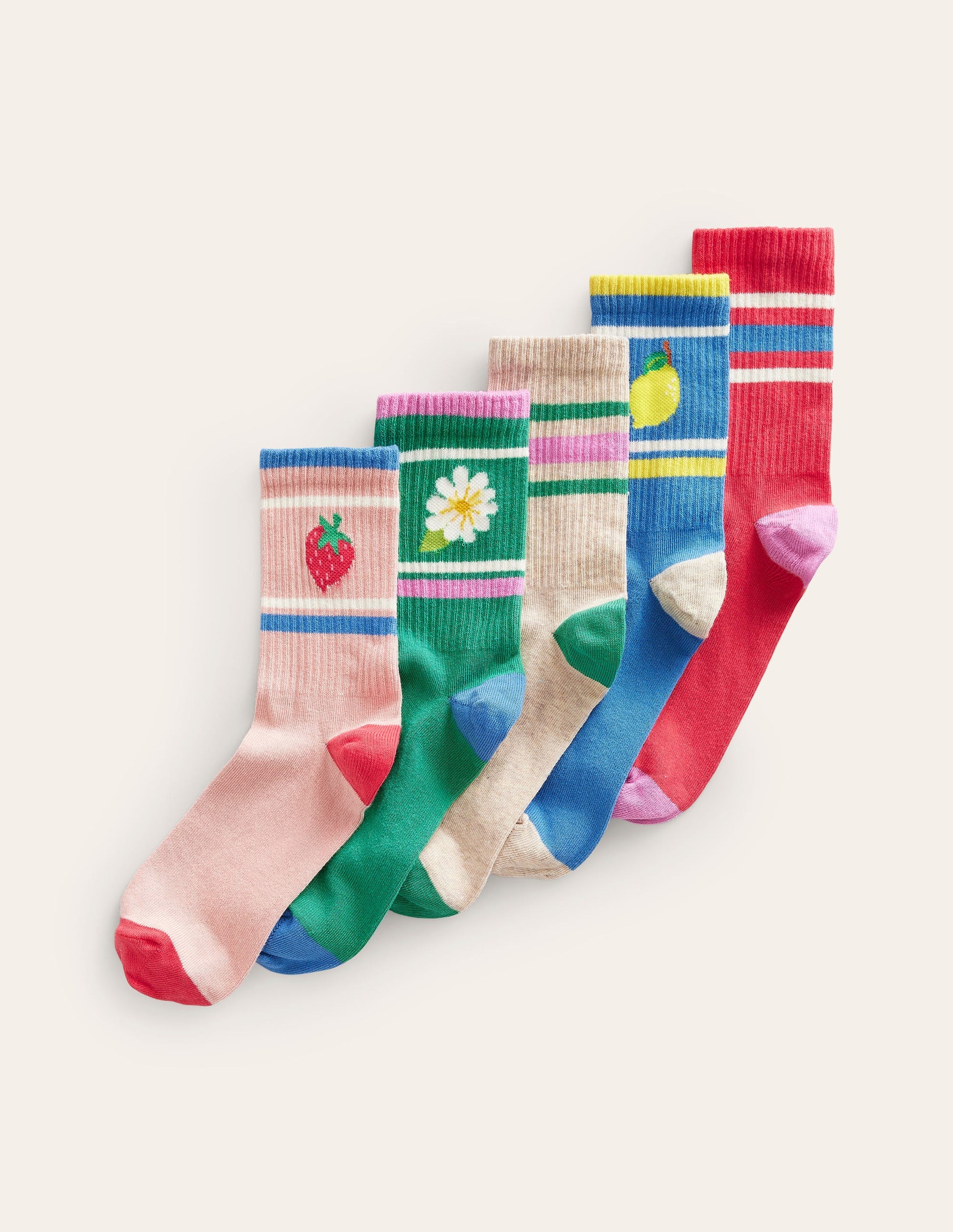 Gerippte Socken im 5er-Pack-Bunt Motive-1