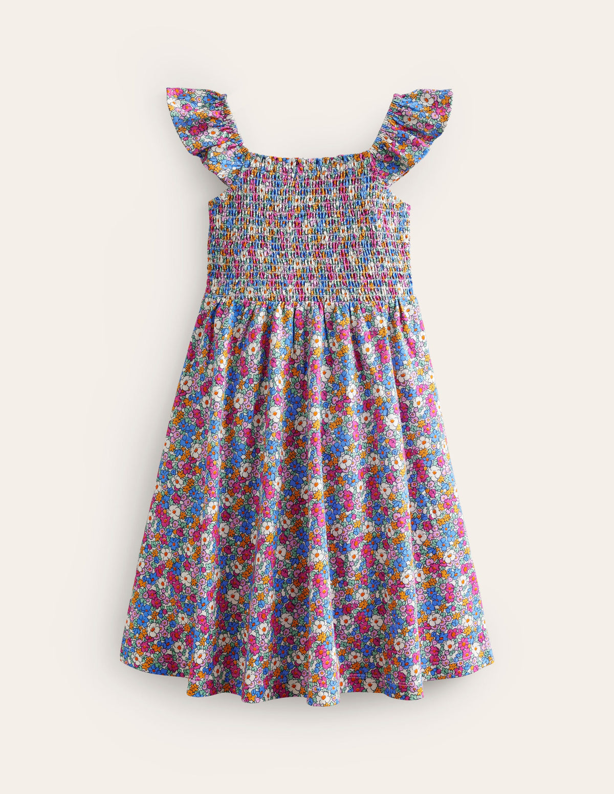 Gerafftes Jerseykleid-Festival Rosa Maritim Floral - Image 1
