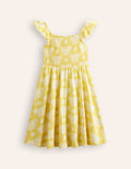 Gerafftes Jerseykleid-Gelb Schmetterlingsmuster