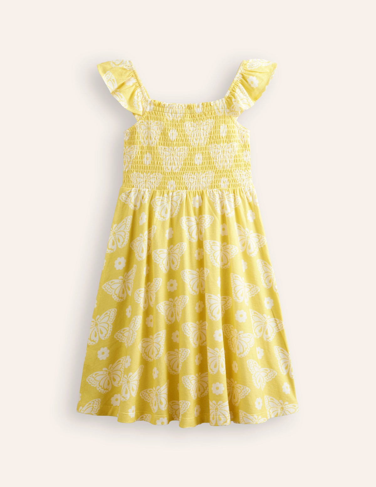 Gerafftes Jerseykleid-Gelb Schmetterlingsmuster - Image 2