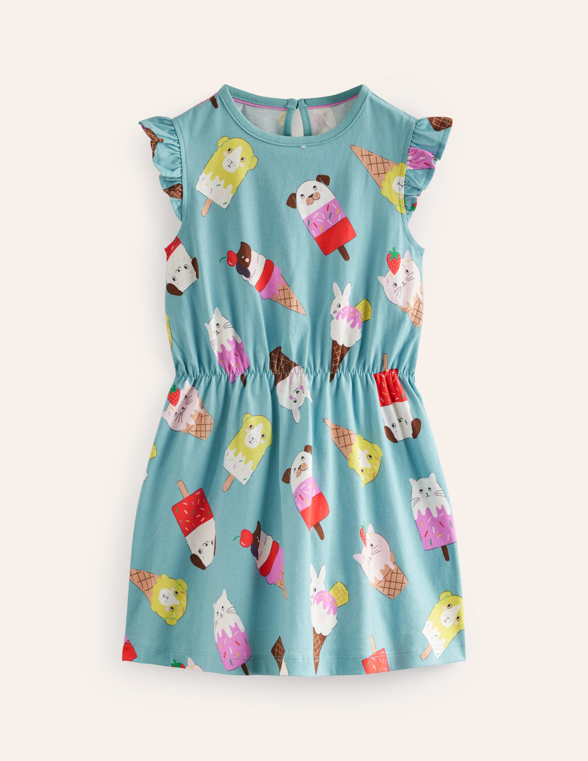Robe en jersey à manches volantées-Glaces mer aigue-marine - Image 1