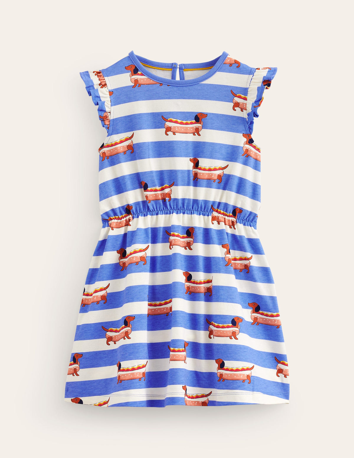 Jerseykleid mit Rüschenärmeln-Surf Blau gestreift Hot Dog - Image 1