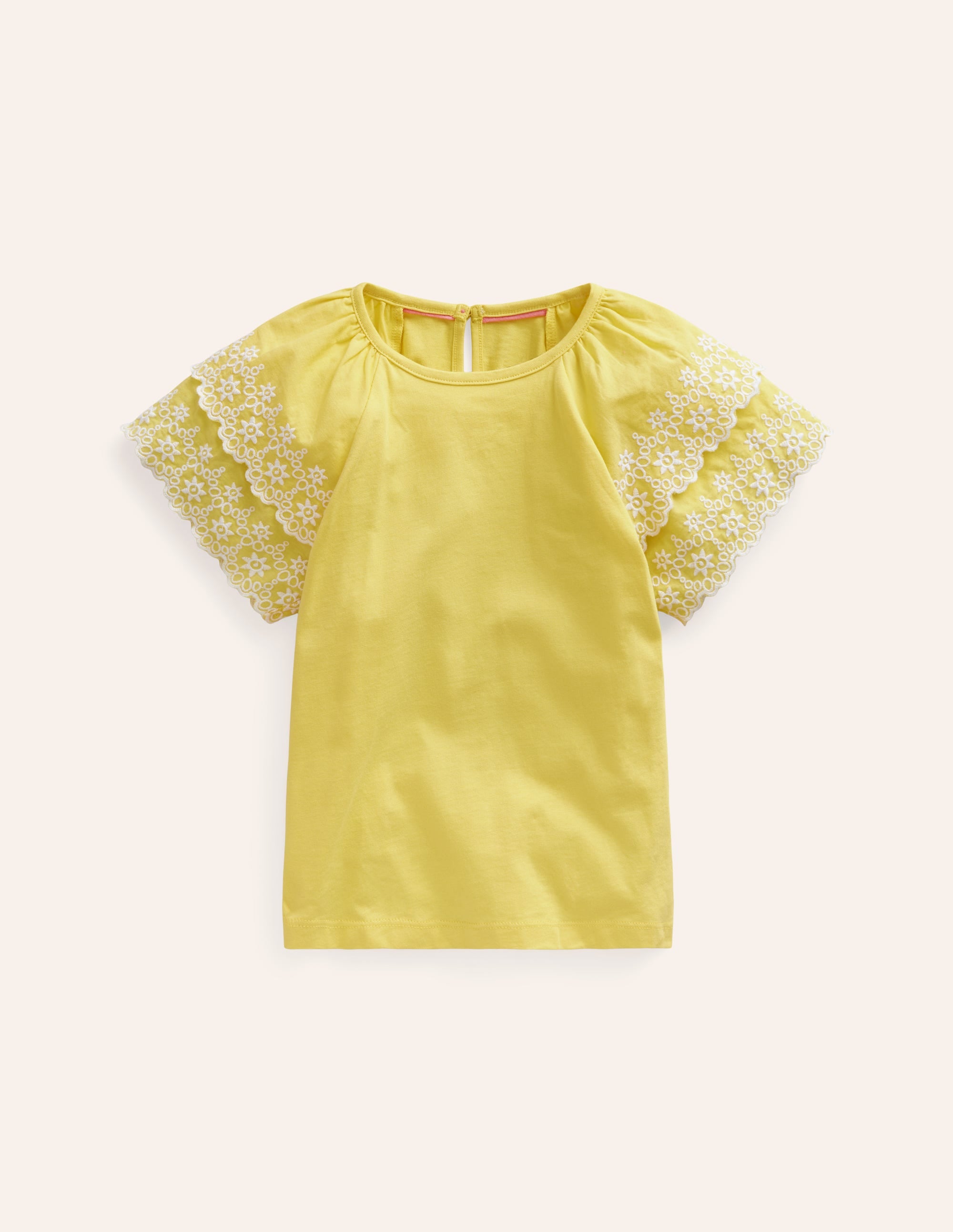 T-shirt à broderie anglaise-Jaune zeste/blanc - Image 1