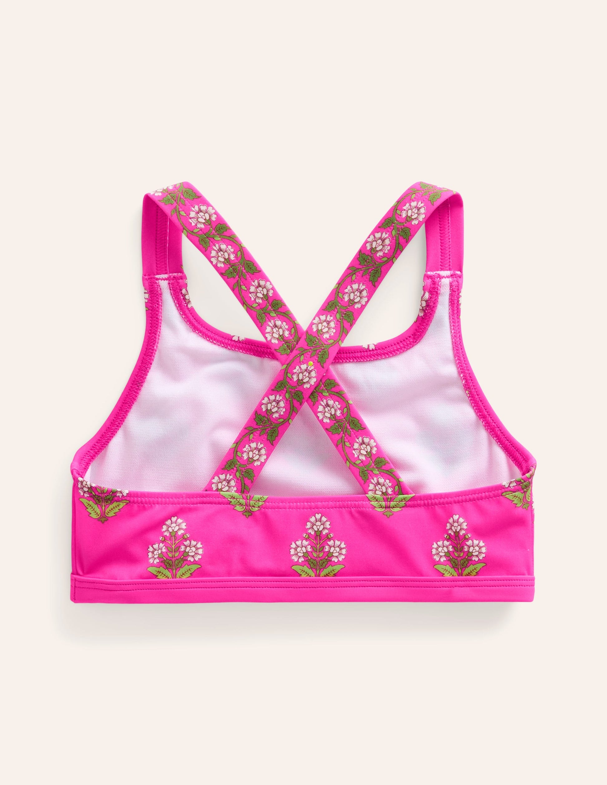 Haut de bikini à dos croisé-Petit motif xylographique rose-2