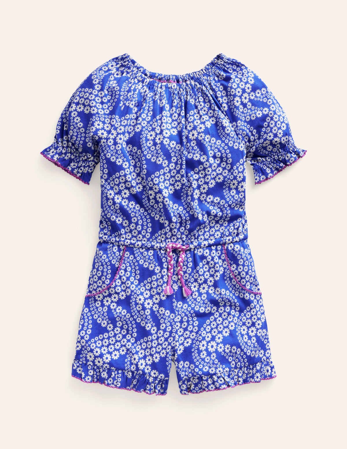 Printed Jersey Playsuit-Greek Blue Daisy Wave - Image 1