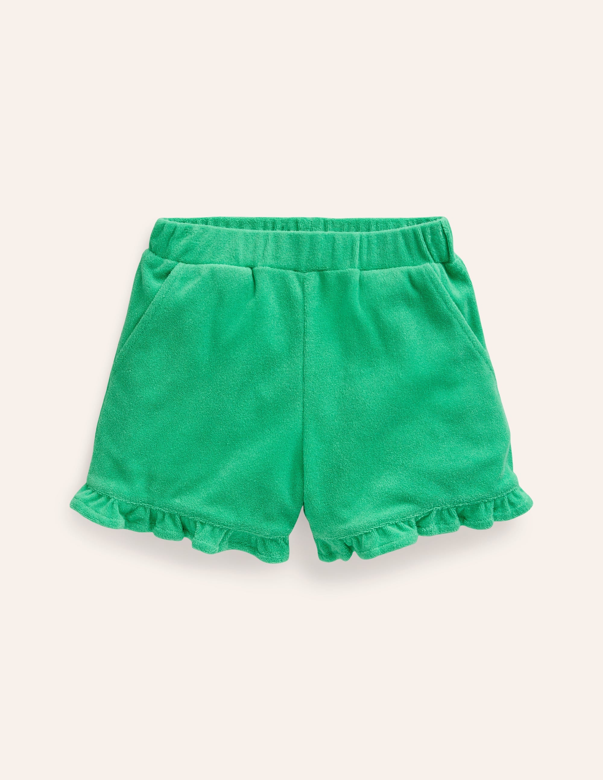 Frottee-Shorts mit Rüschensaum-Erbsengrün - Image 1