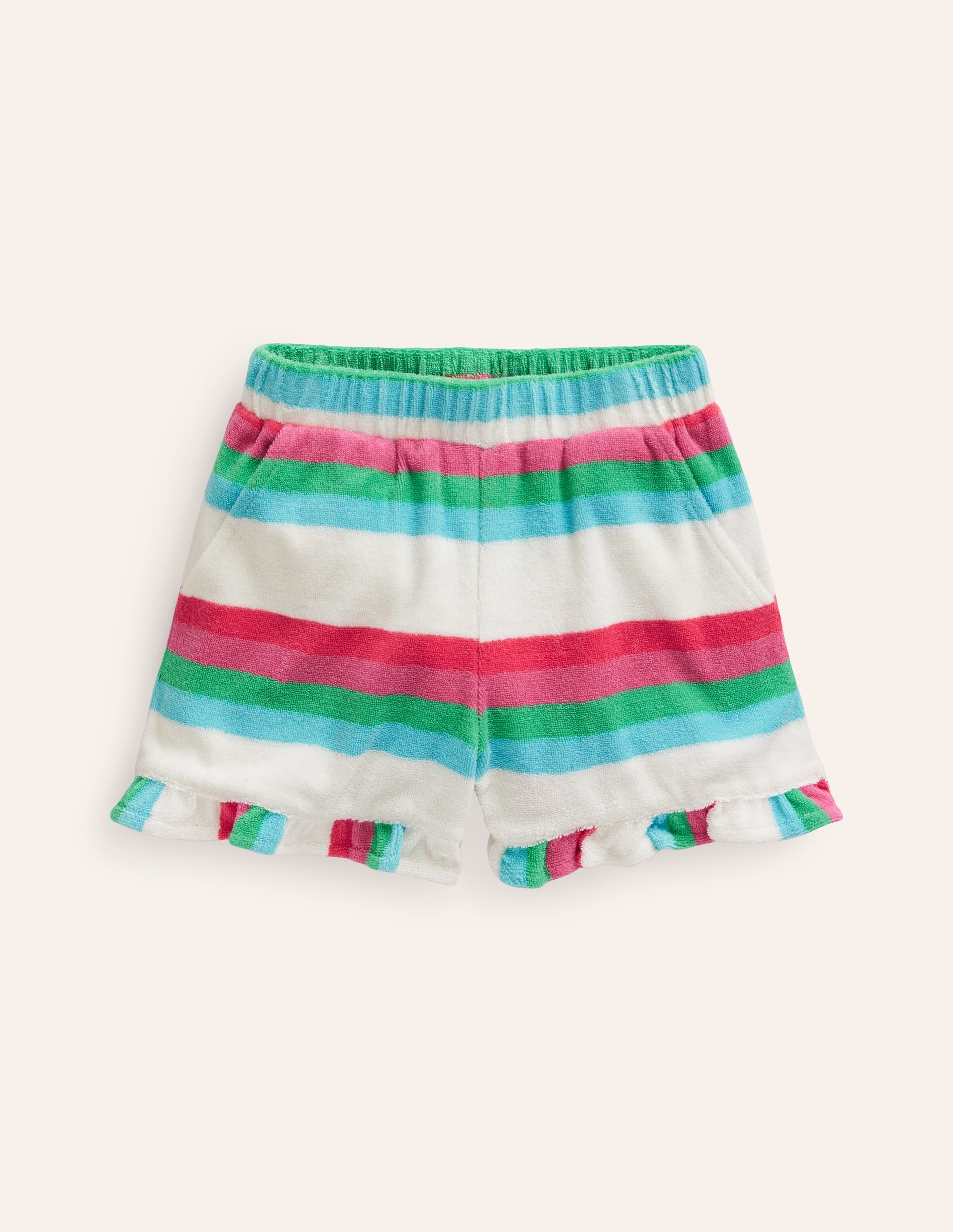Frill Hem Towelling Shorts-Multistripe - Image 1