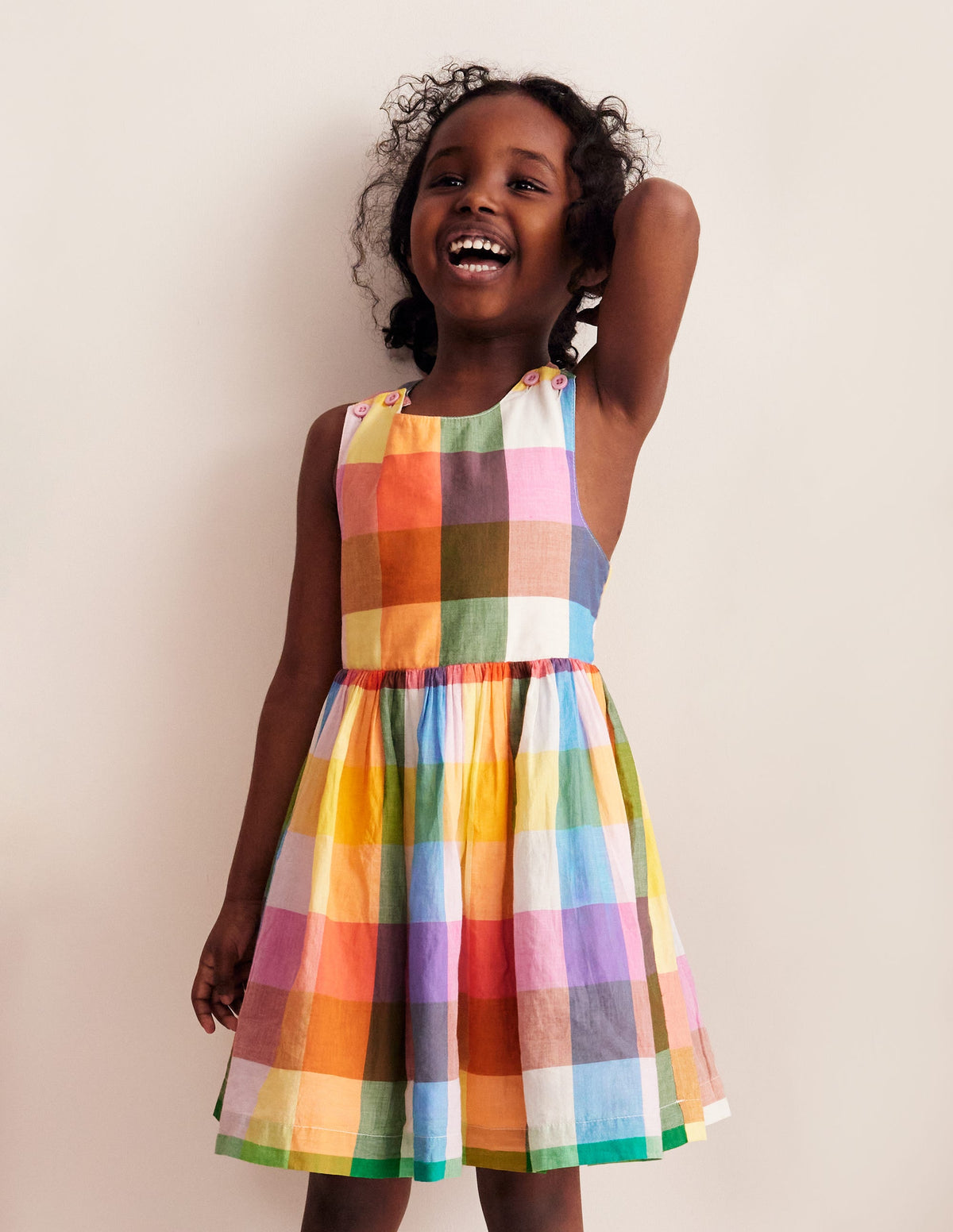 Kleid mit gekreuzten Rückenträgern-Leuchtende Neonfarben Bunt Vichykaro-7