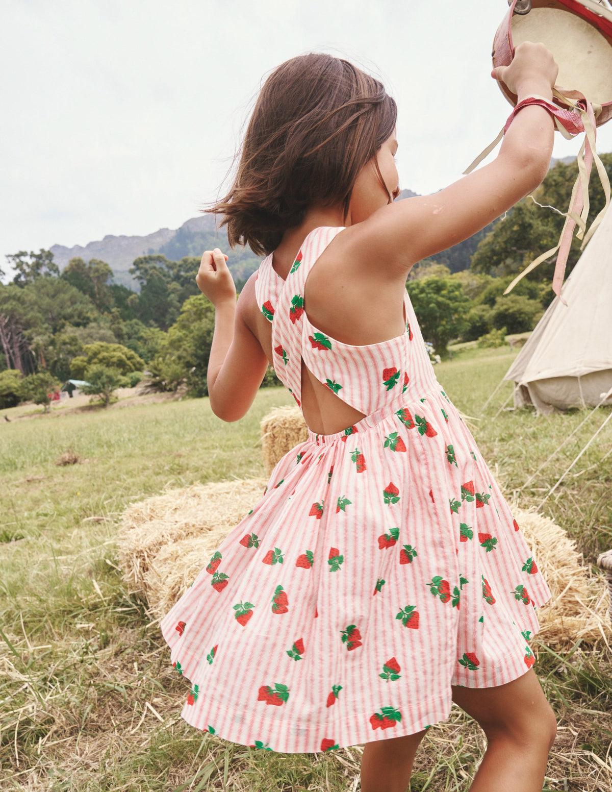 Robe à dos croisé-Rayé fraise vintage - Image 5
