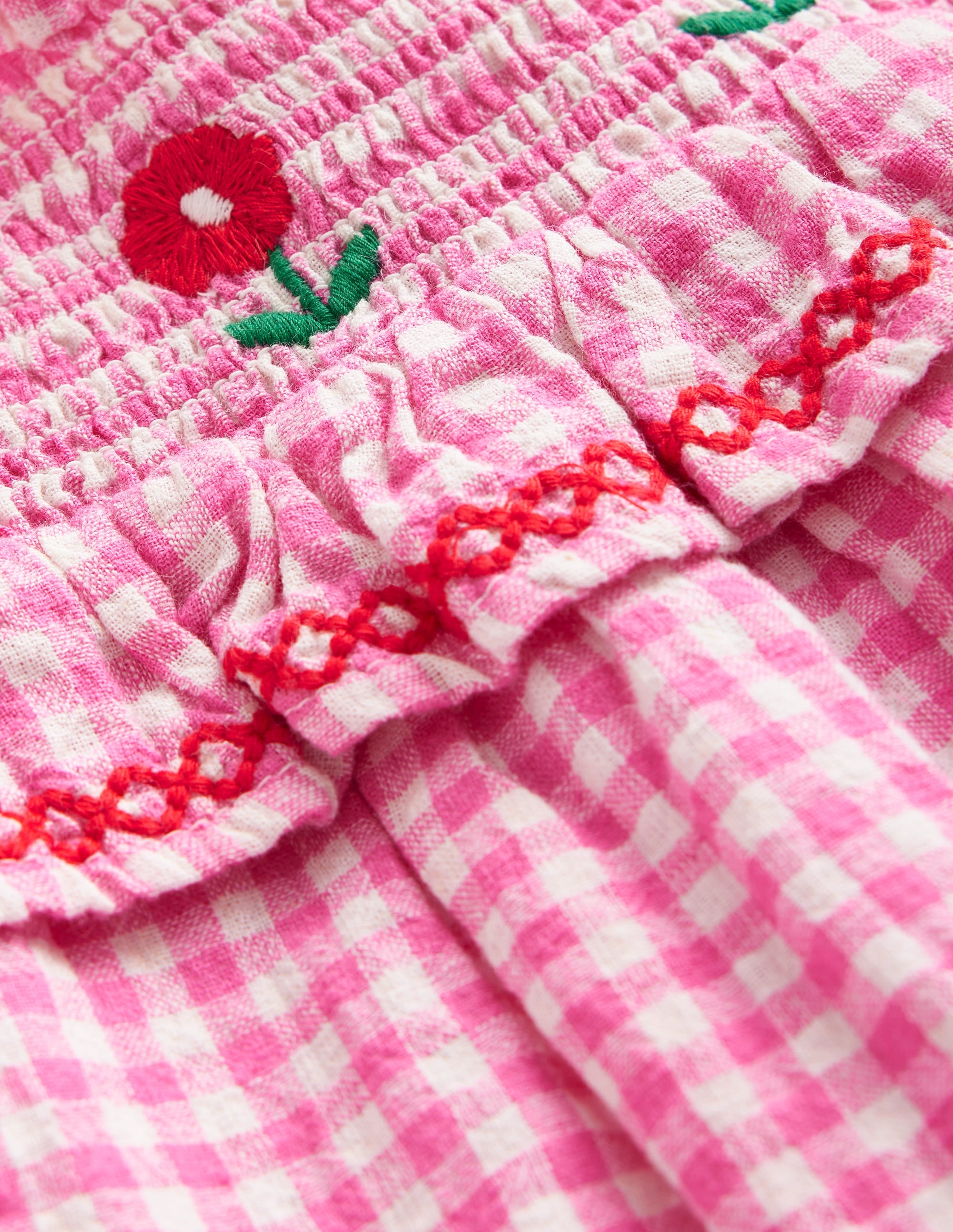 Gerafftes Oberteil mit Stickerei-Rosa Vichykaro - Image 3