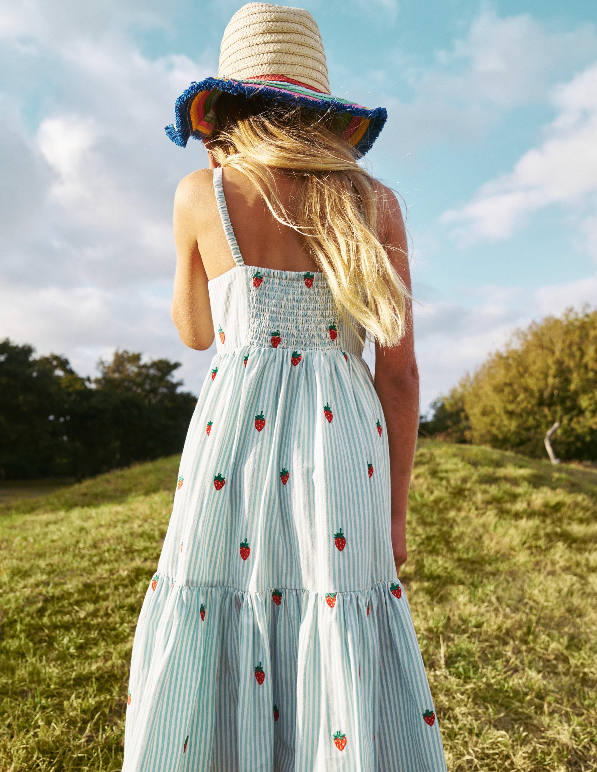 Gestuftes Sommerkleid zum Herumwirbeln-Vintage-Blau/Naturweiß Erdbeere - Image 5
