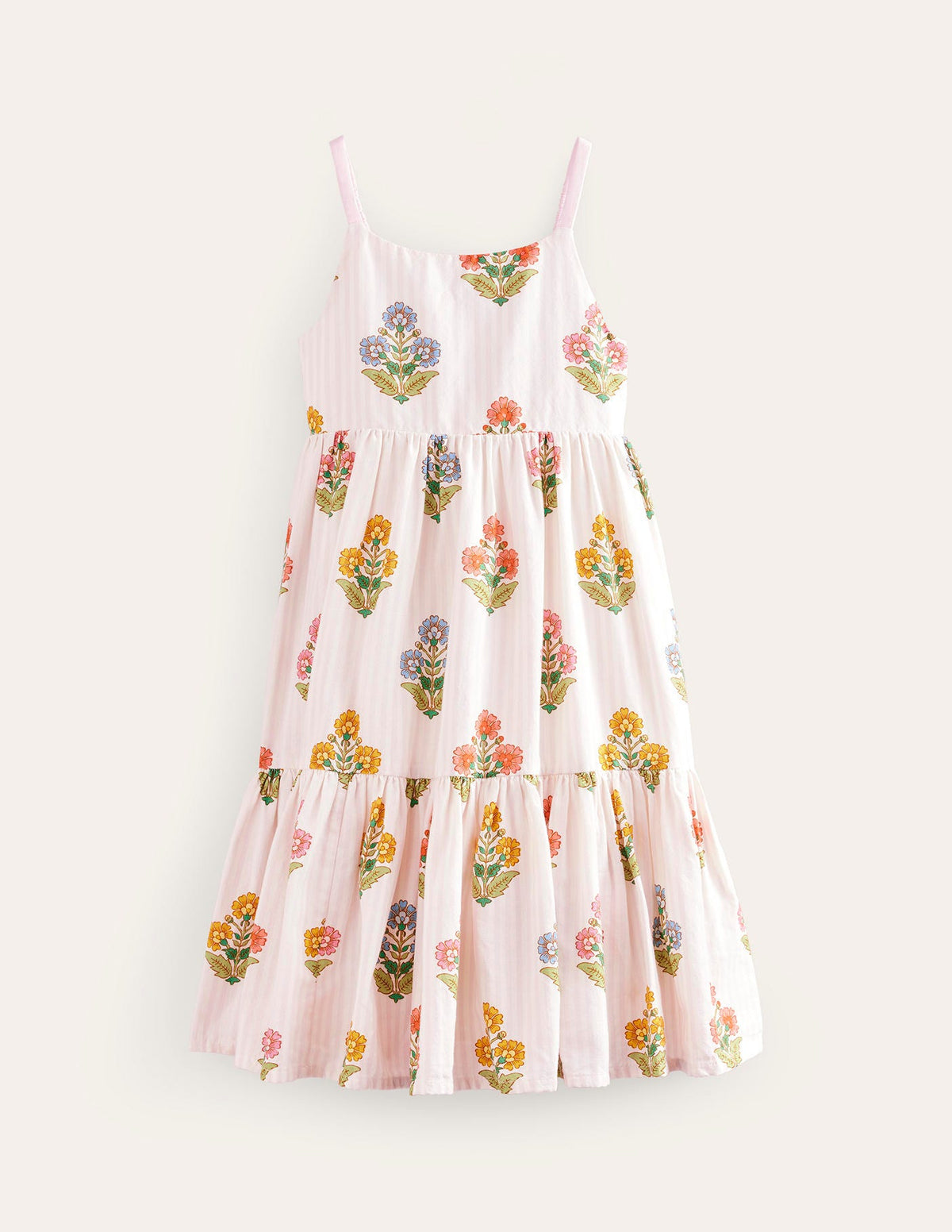 Gestuftes Sommerkleid zum Herumwirbeln-Rosa Holzblock Blumenmuster-4