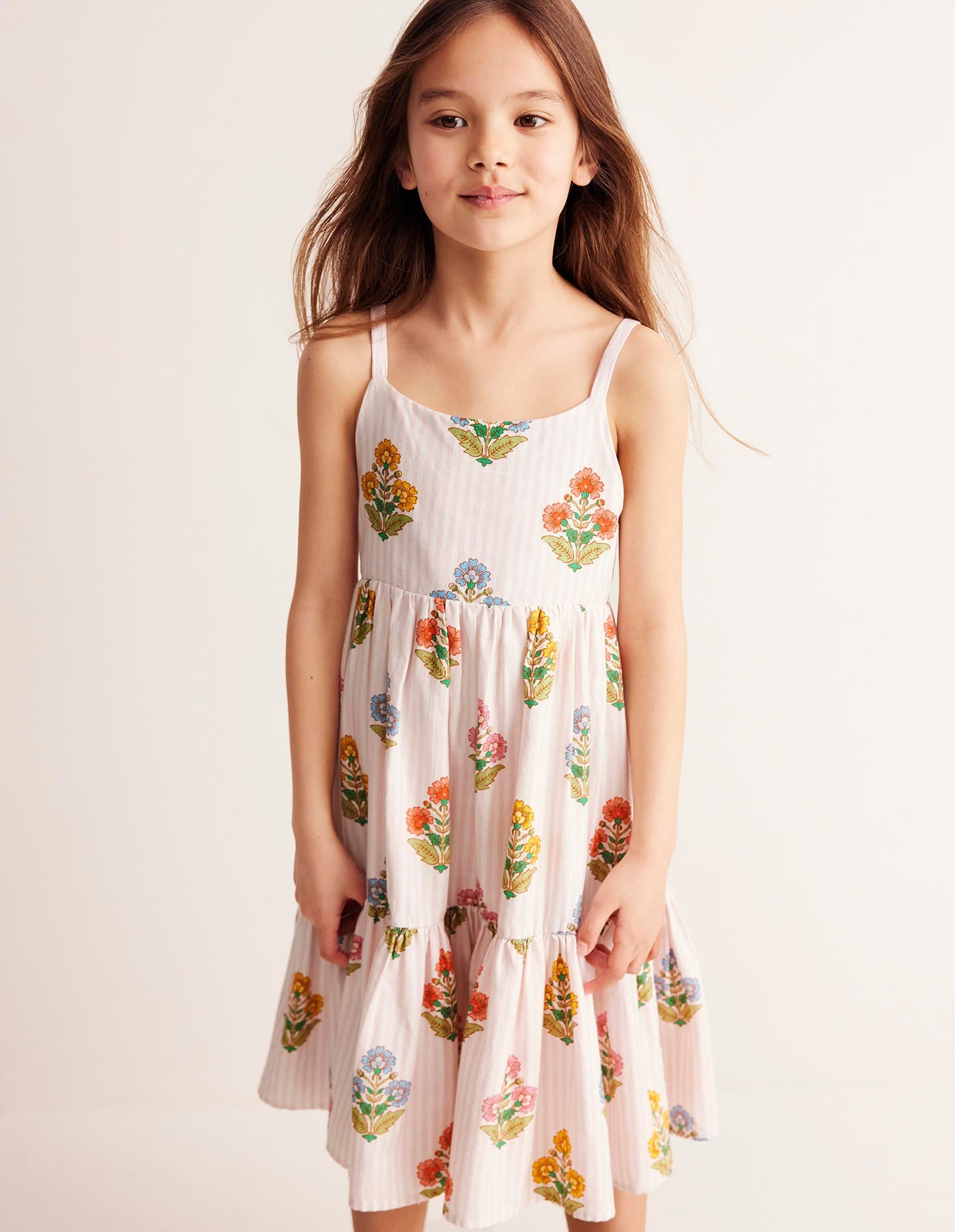 Gestuftes Sommerkleid zum Herumwirbeln-Rosa Holzblock Blumenmuster - Image 3