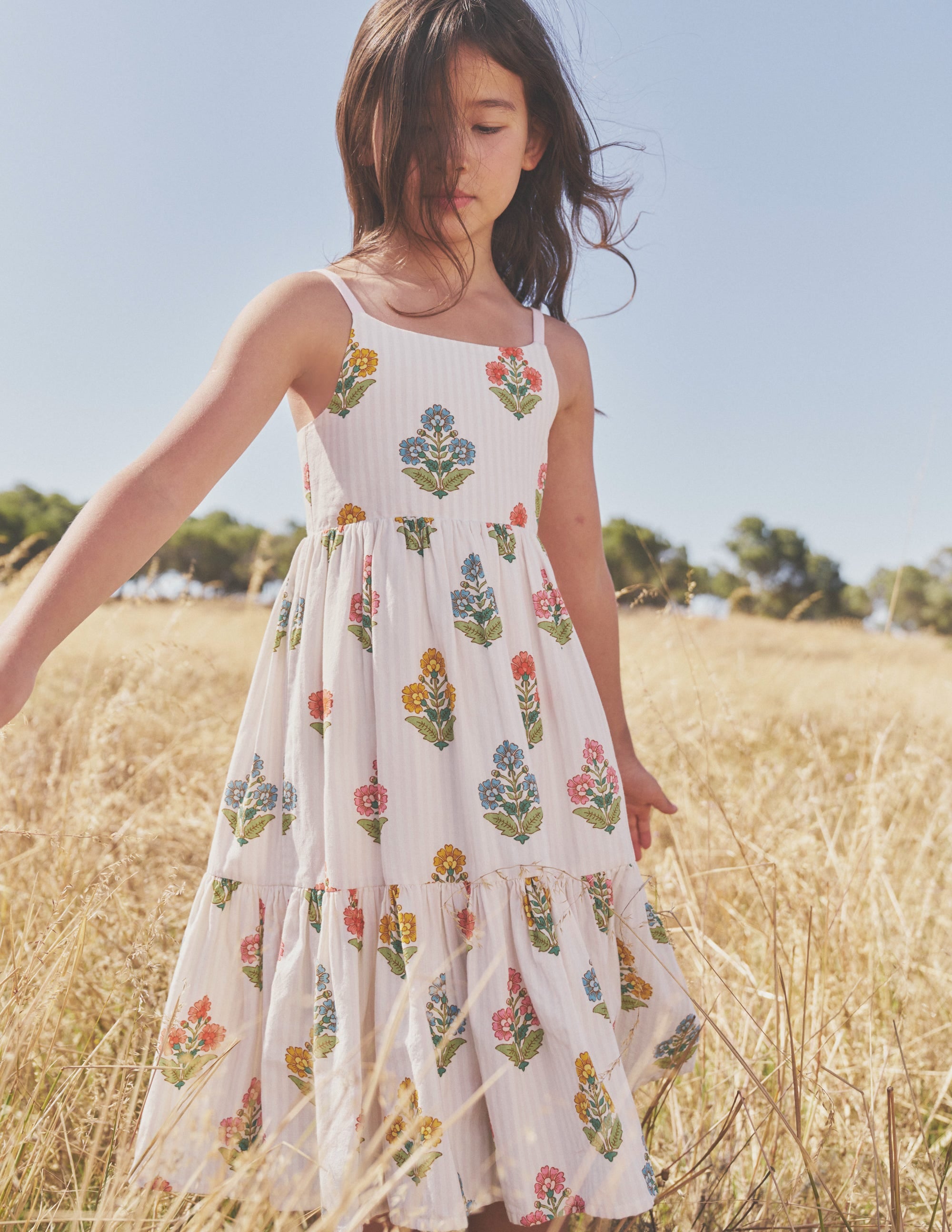 Gestuftes Sommerkleid zum Herumwirbeln-Rosa Holzblock Blumenmuster - Image 7