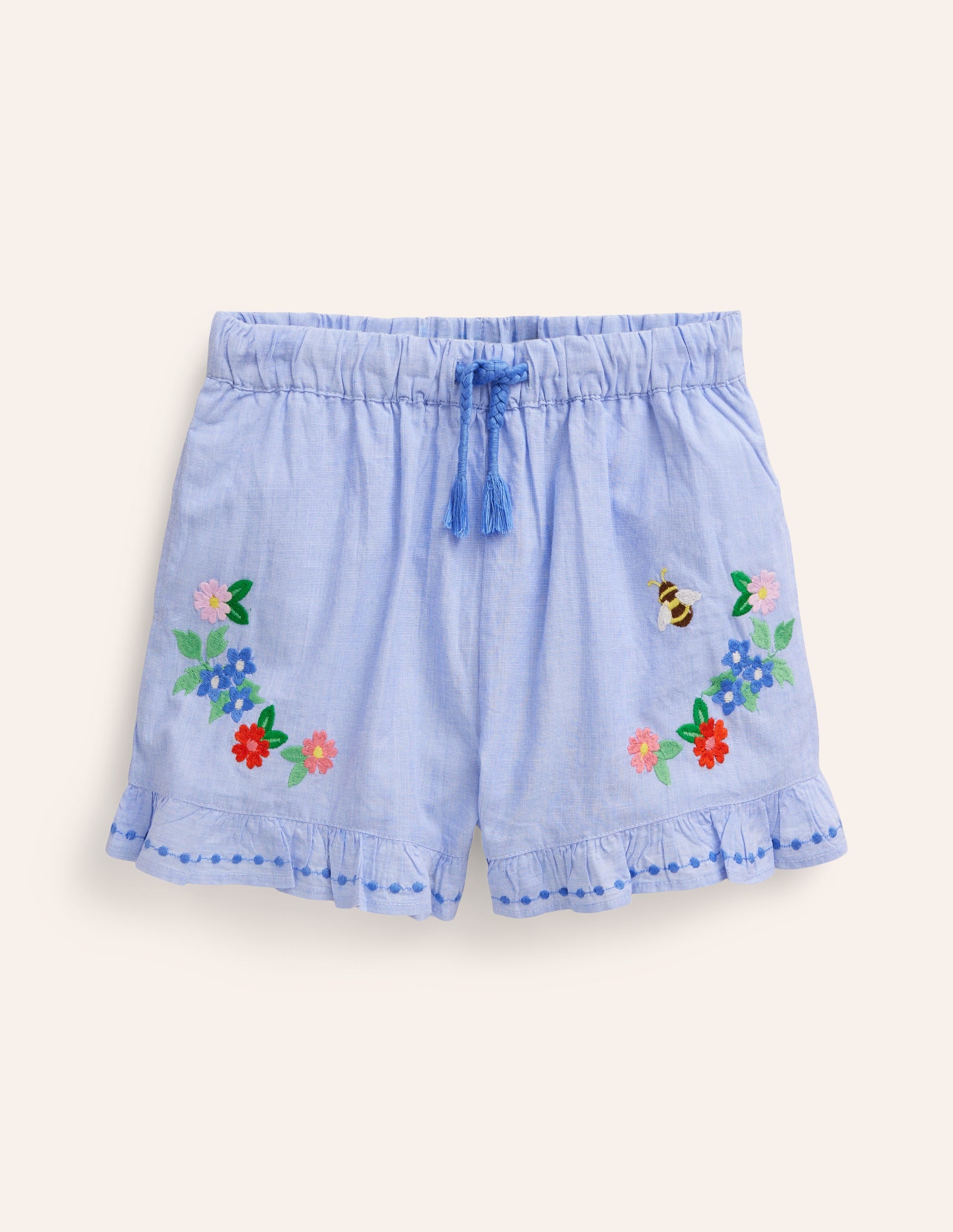 Gewebte Shorts mit Rüschensaum-End-on-End-Stickerei - Image 1