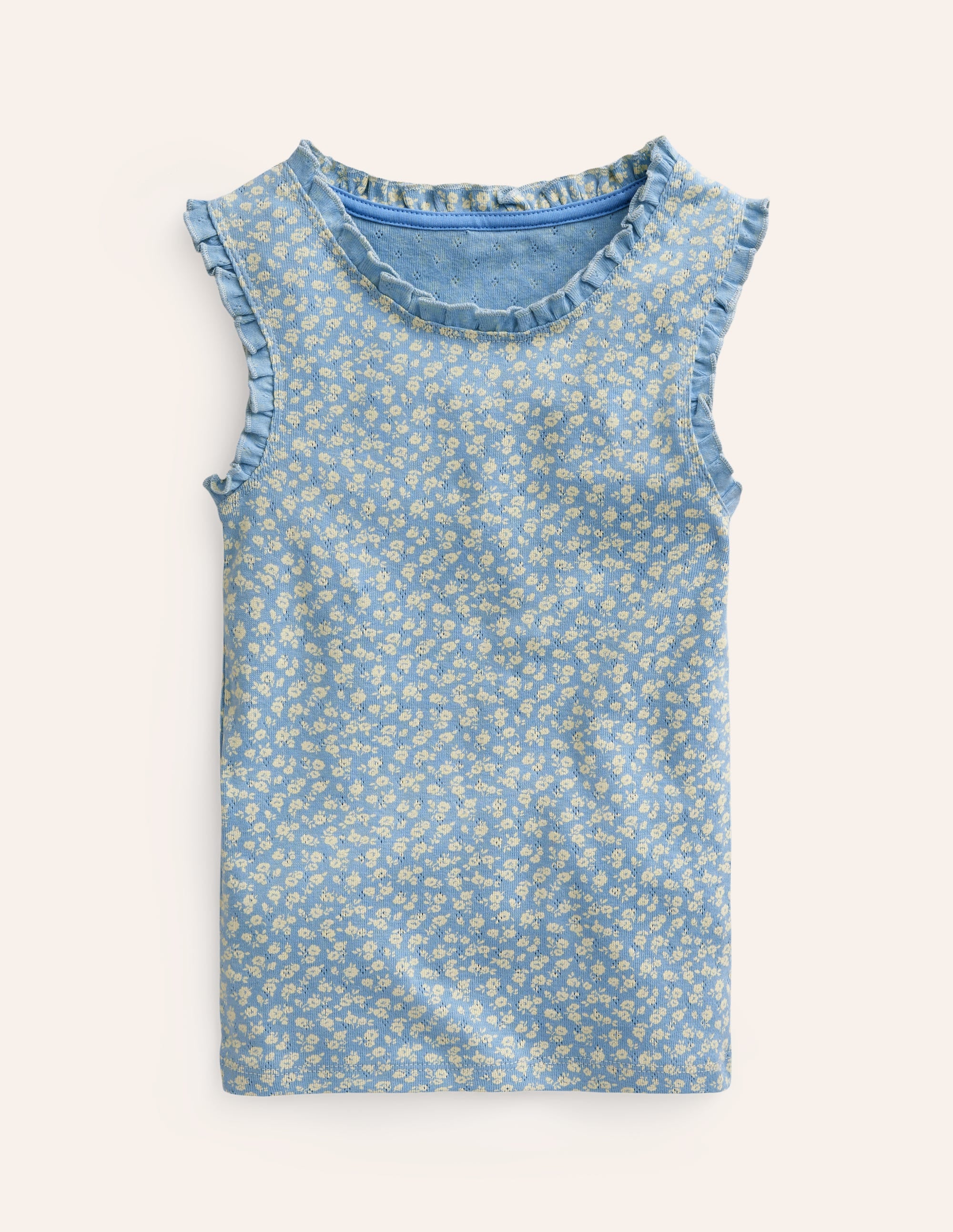 Pointelle-Top-Vintage Blau Floral - Image 1