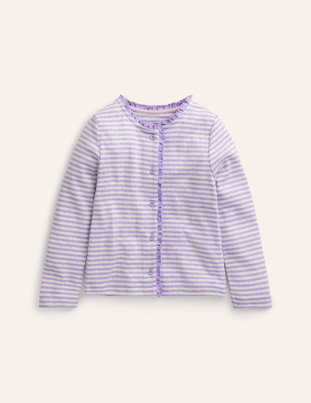 Pointelle-Strickjacke-Naturweiß/Lavendel Streifen-1