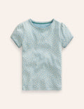 Kurzärmeliges Pointelle-Oberteil-Vintage Blau Floral