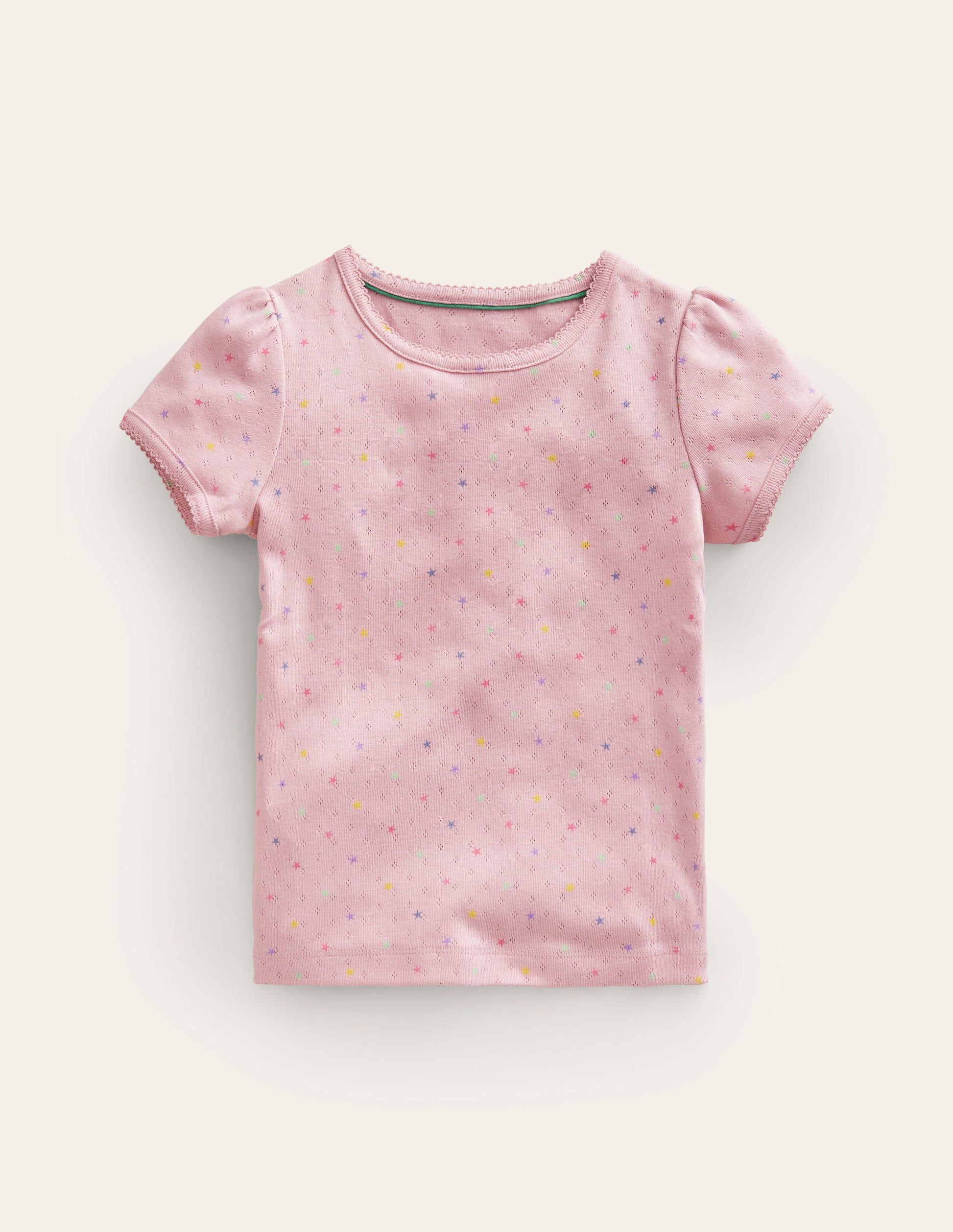 Short-sleeved Pointelle Top-French Pink Star Spot-1