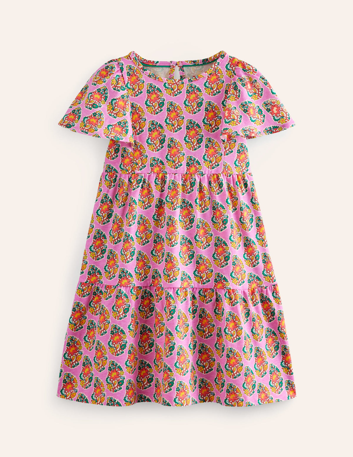 Gestuftes Jersey-Flatterkleid-Rosa Pfingstrose Paisley-1