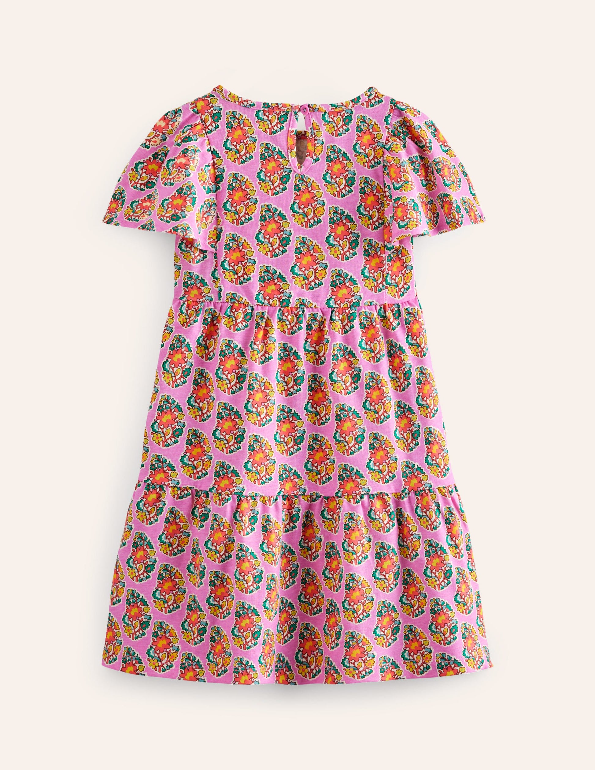Gestuftes Jersey-Flatterkleid-Rosa Pfingstrose Paisley-2