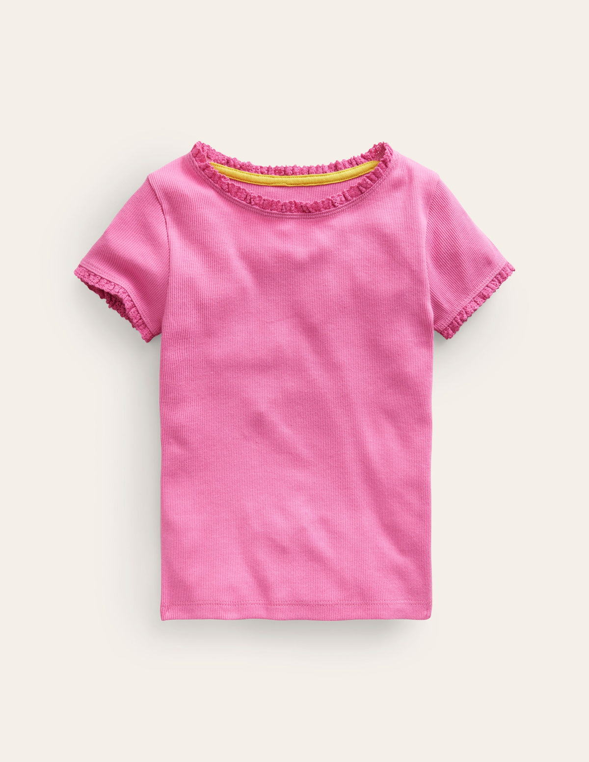 T-Shirt mit kurzen Ärmeln aus Rippstrick-Erdbeereis-1