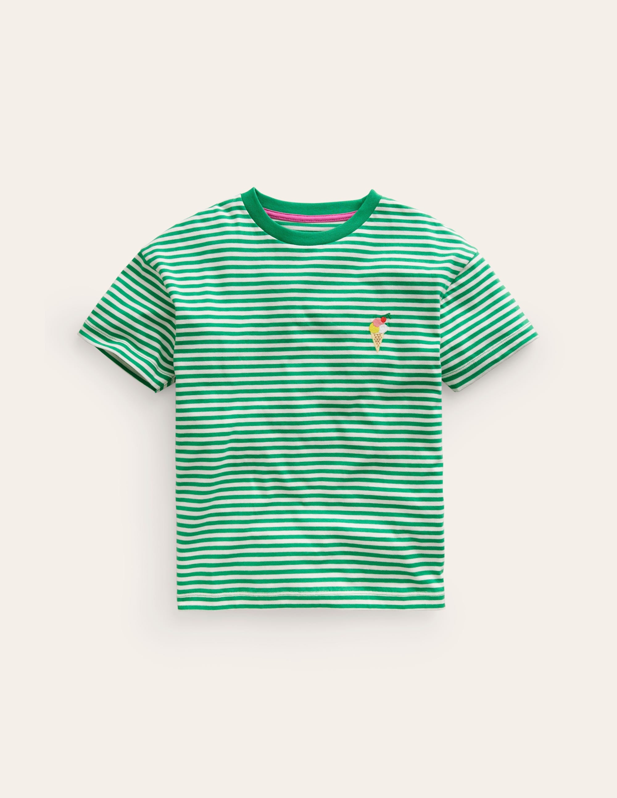 T-Shirt mit gesticktem Logo-Aloe-Grün/Naturweiß Eiscreme - Image 1