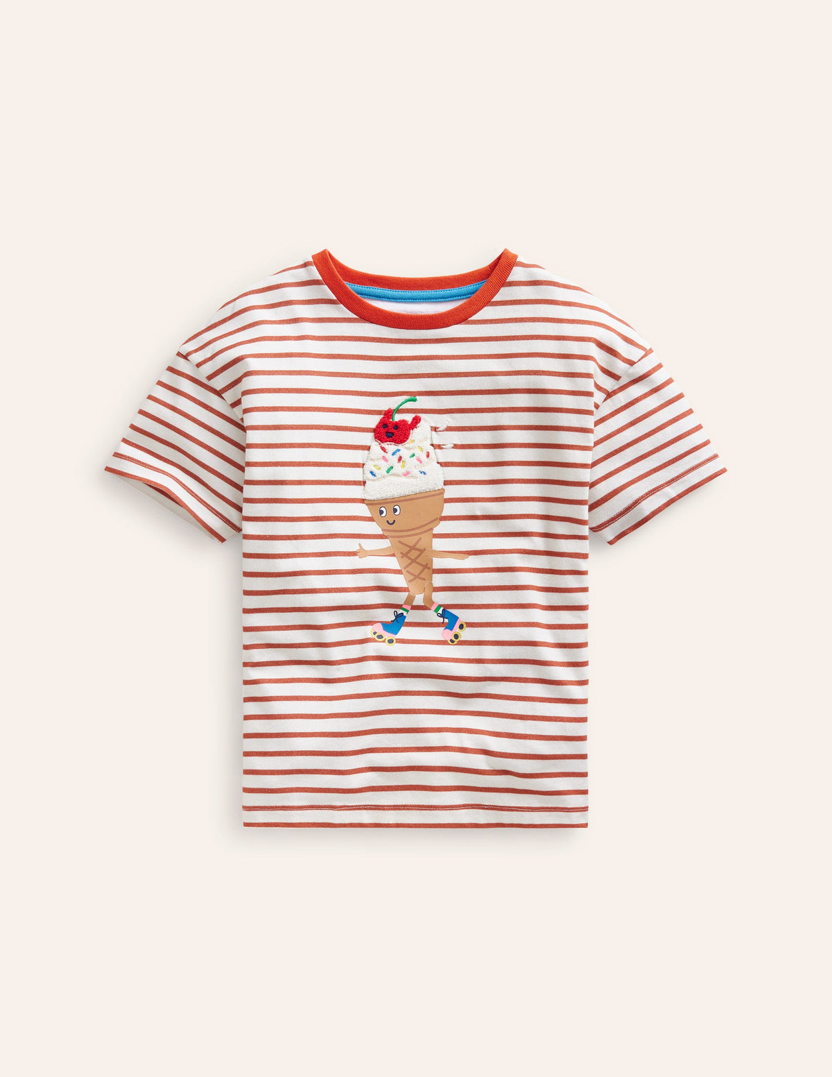 Lockeres T-Shirt aus Bouclé-Naturweiß/ Korallenrosa Eiscreme - Image 1