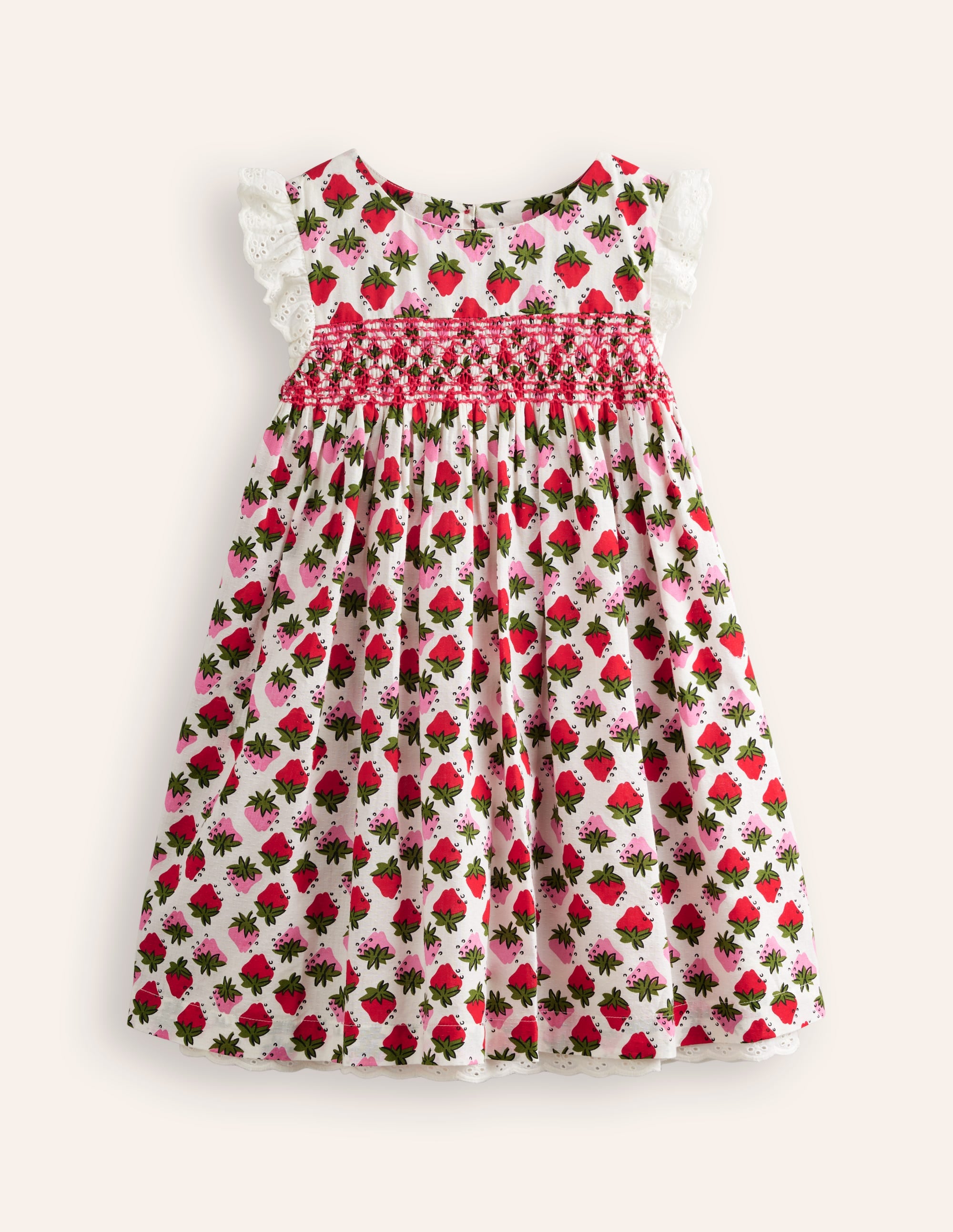 Gesmoktes Kleid mit Spitzenbesatz-Vintage Erdbeere Stempel - Image 1