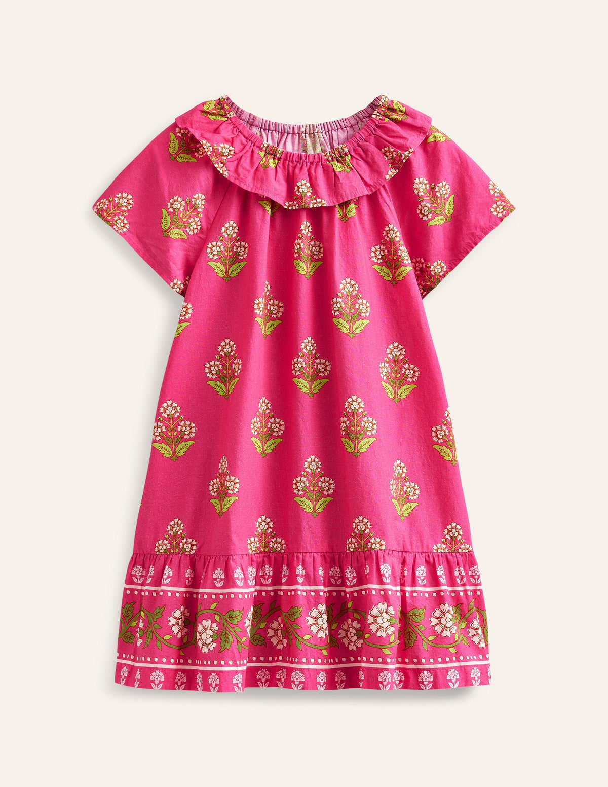 Gewebtes Kleid mit Rüschenausschnitt-Pink Kleiner Holzblock - Image 1